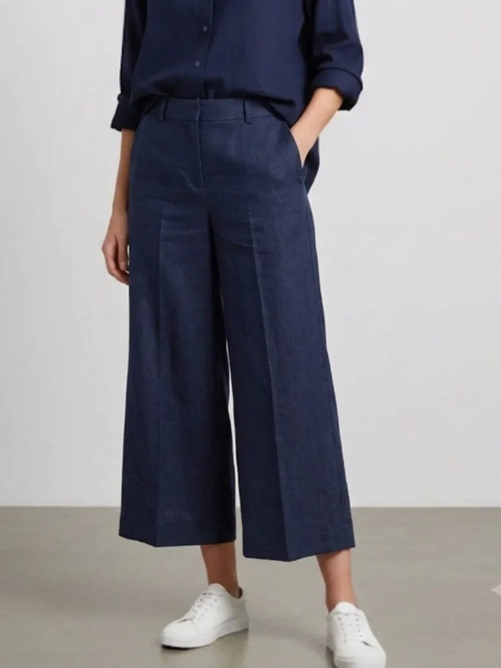 J.Crew Navy Gazebo Linen Wide Leg Cropped Pants Size 6